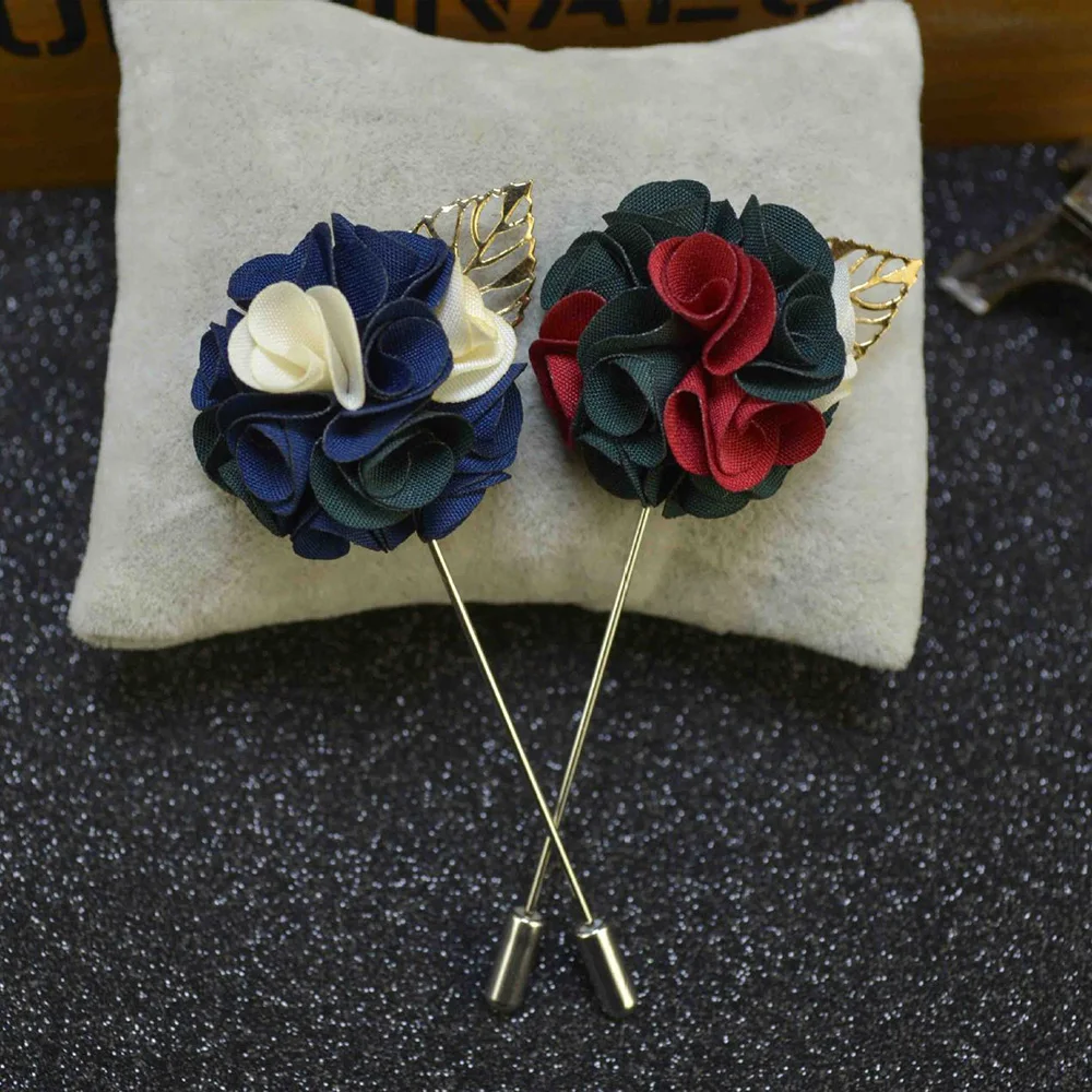1 Pcs High-grade Ribbon Men Rose Flower Golden Leaf Fashion Brooch Pin Suit Lapel New Men Wedding Boutonniere Brooch Jewelry