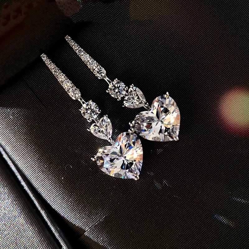 Luxury 3ct Moissanite 925 Sterling Silver Dangle Earring Heart Jewelry Lab Dimaond Party Wedding Drop Earrings for Women