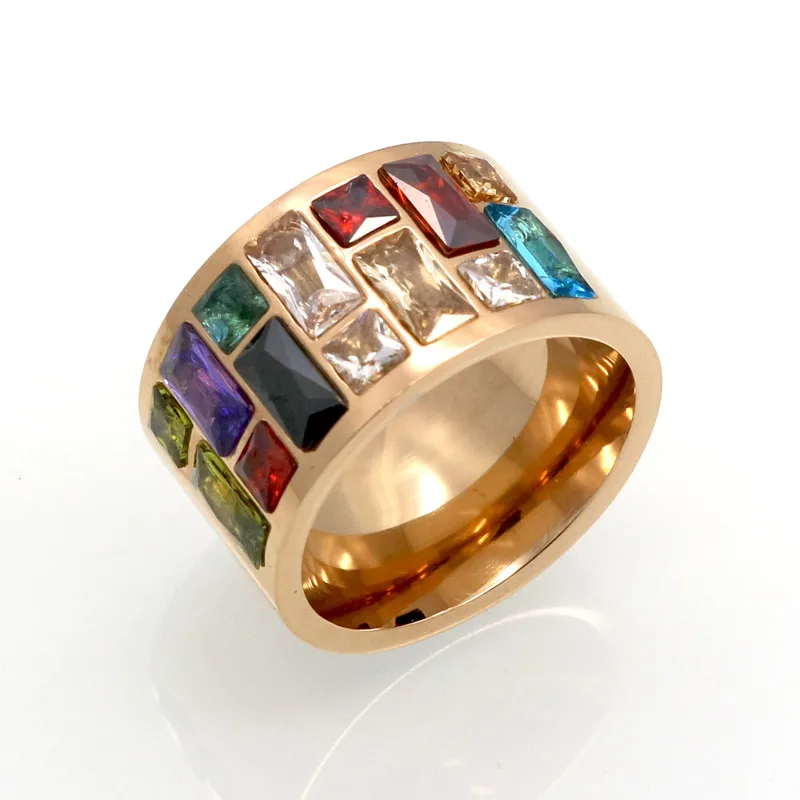 Crystal Ring For Women anel 316L Stainless Steel Female Rainbow Color Stone Ring anillo Fashion Jewelry Wedding Rings