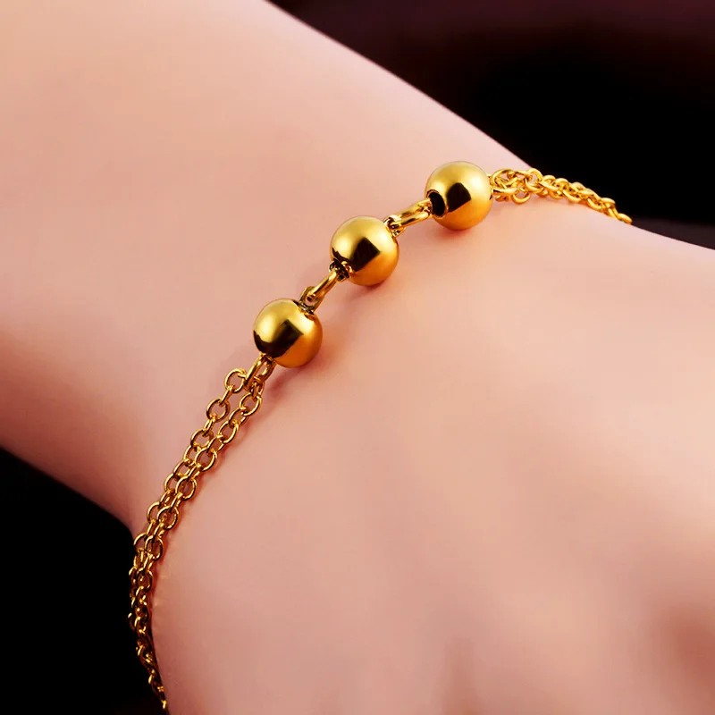 Fashion 18K Gold Bracelet for Men Women Wedding Engagement Jewelry Ethnic Luxury Ball Chain Bracelet Not Fade Fine Jewelry Gifts - Image 2