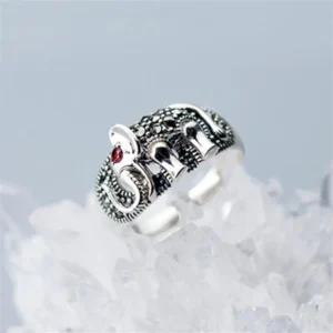 Creative Red Eyes Elephant 925 Sterling Silver Jewelry Auspicious Wishful Personality Animal Exquisite Opening Rings R323