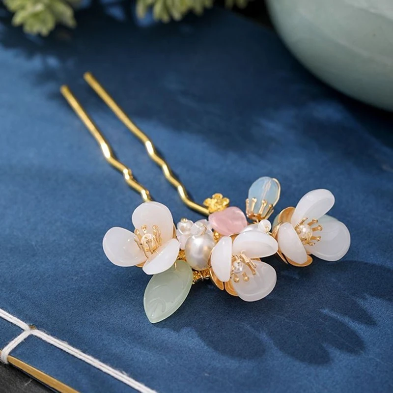 Vintage Hairpin Forks Hair Jewelry For Women Handmade U-shaped Pearl Flower Hair Stick Bride Wedding Hair Accessories Jewelry - Image 5