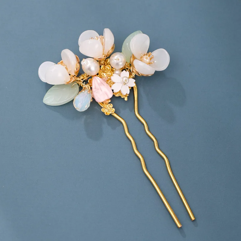 Vintage Hairpin Forks Hair Jewelry For Women Handmade U-shaped Pearl Flower Hair Stick Bride Wedding Hair Accessories Jewelry - Image 3