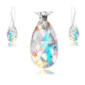 Hot Crystals Blue Aurora Borealis Adorned Woman Fashion Earrings Necklace Jewelry Set Bridal Engagement Wedding Gift