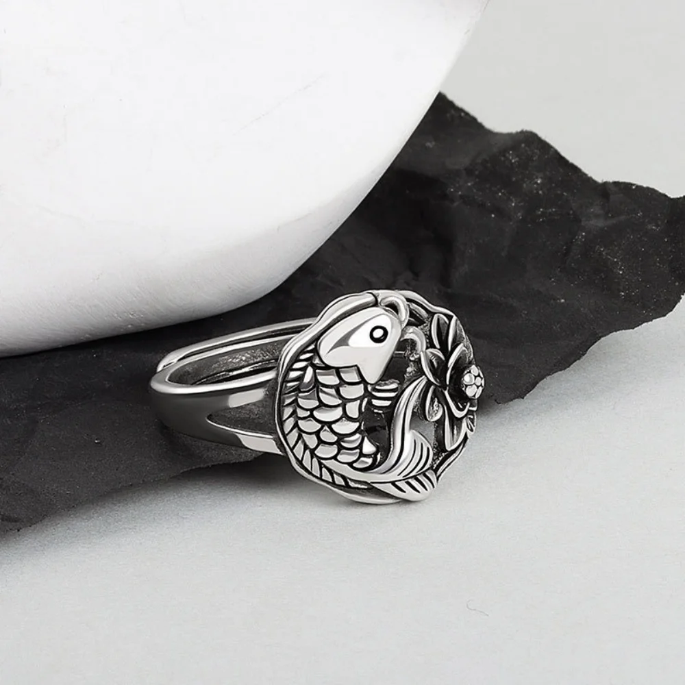 Soft and retro women's carp mouth ring, adjustable and thoughtful design, wholesale of old geometric jewelry gifts