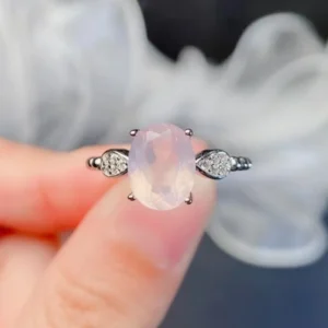 925 Silver Gemstone Ring for Woman 7mm*9mm 2ct Natural Rose Quartz Ring No Fading 3 Layers Gold Plating Rose Quartz Jewelry