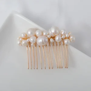 Gold Color Freshwater Pearls Jewelry Bridal Small Comb Hair Piece Handmade Fashion Girls Wedding Prom Headpiece