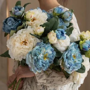 49CM Peony Retro Artificial Flower Light Luxury Large Bunch Peony Oil Painting Wind Living Room Home Ornament Decoration Flower