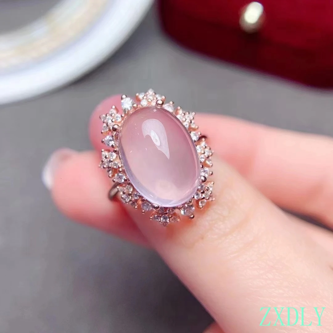 Big Size and Fashion Silver Ring 10 x 14mm Natural Rose Quartz Ring 925 Silver Pink Gemstone Jewelry Party Gift