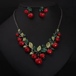 1 Set Vintage Red Cherry Fruit Jewelry Set Chic Bridal Necklace Earrings Jewelry Set