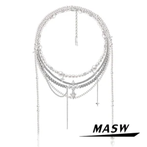 MASW Original Design Luxury Temperament Multi Layer Simulated Pearl Necklace For Women Female Party Wedding Gift Elegant Jewelry
