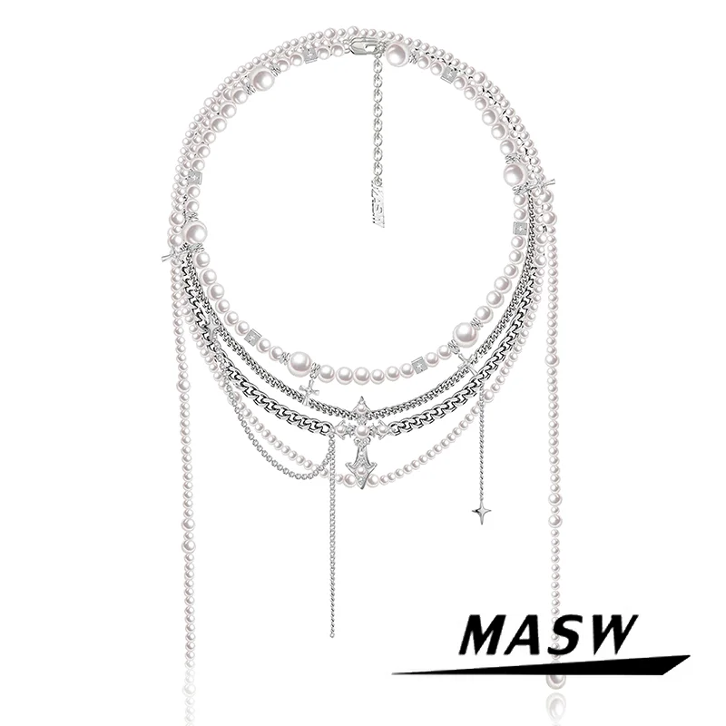 MASW Original Design Luxury Temperament Multi Layer Simulated Pearl Necklace For Women Female Party Wedding Gift Elegant Jewelry