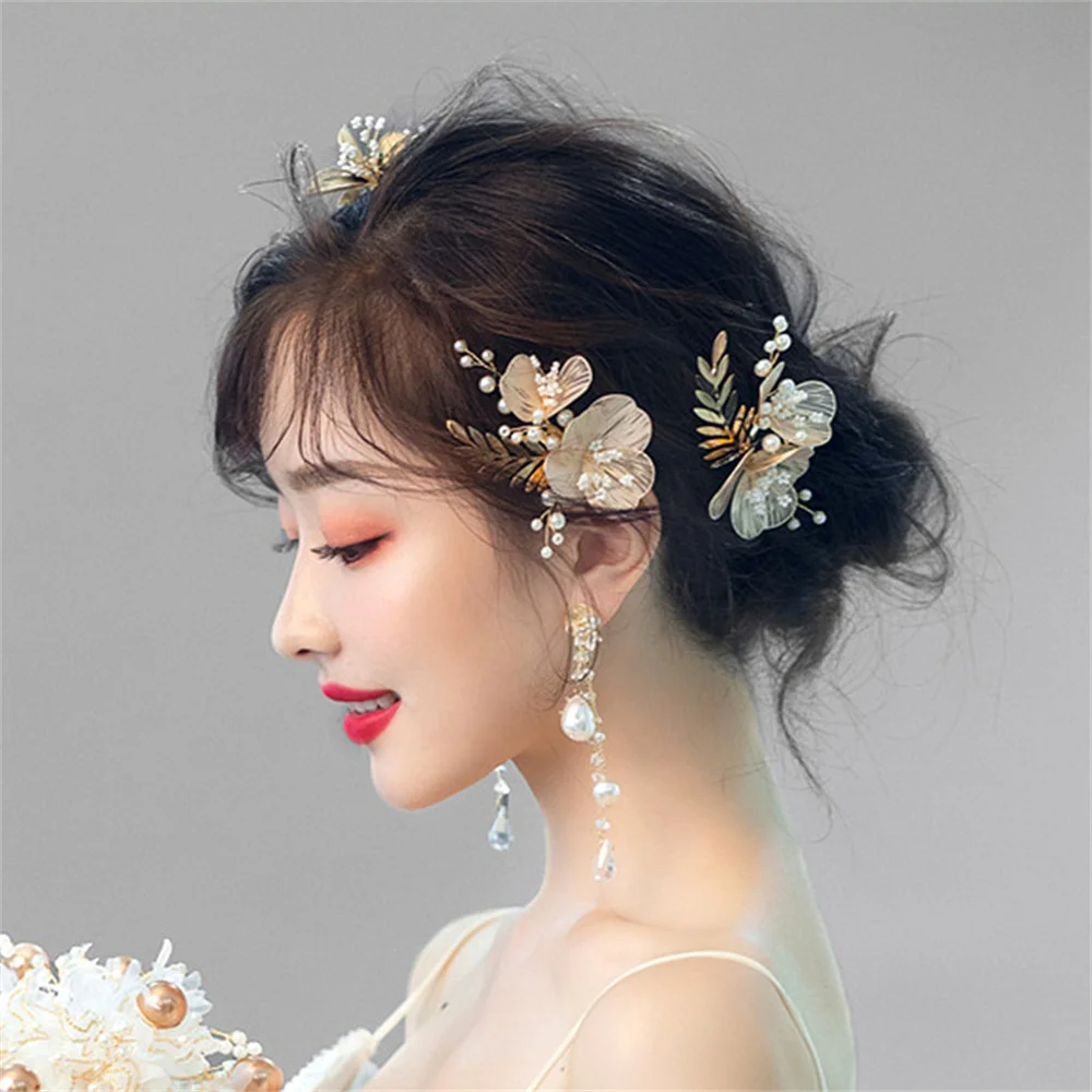 Wedding Hair Clips Bride Hair Jewelry For Women Pearl Flower Hairpins Rhinestone Girls Party Hairbands Tiaras Noiva Hair Jewelry - Image 2