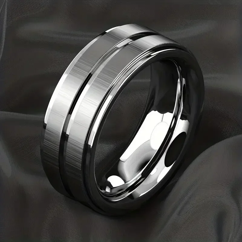 Black Tungsten Carbide Ring Men Brushed Black Color Wedding Band Men Engagement Rings for Male Jewelry 8mm Stainless Steel