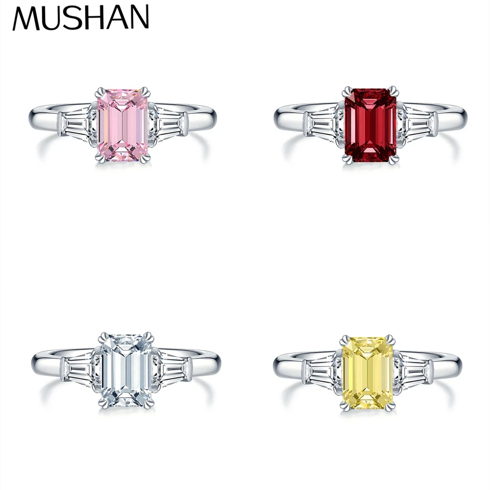 MuShan Designer Jewelry 925 Sterling Silver Ring High Carbon Diamond Gemstones Rings Band for Women Rhodium Plated Fine Jewel