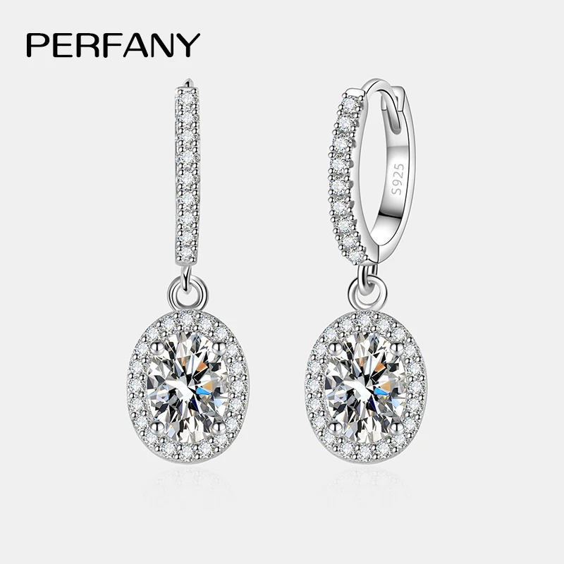 PERFANY 1CT Oval Cut Moissanite Drop Earring Ladies S925 Pure Silver Laboratory Cultivated Diamonds Luxury Wedding Jewelry