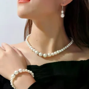 4Pcs Elegant Pearl Jewelry Set Women Earrings Necklace Bracelet Sets For Women Bridal Wedding Jewelry Gift Accessories