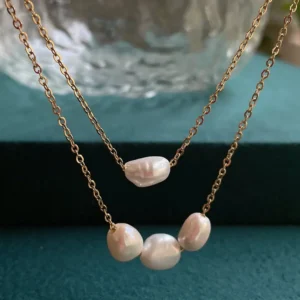 Fashion Natural Freshwater Pearl Necklace Women Jewelry Big Baroque Pearl Charm Stainless Steel Chain Choker Collar Minimalist