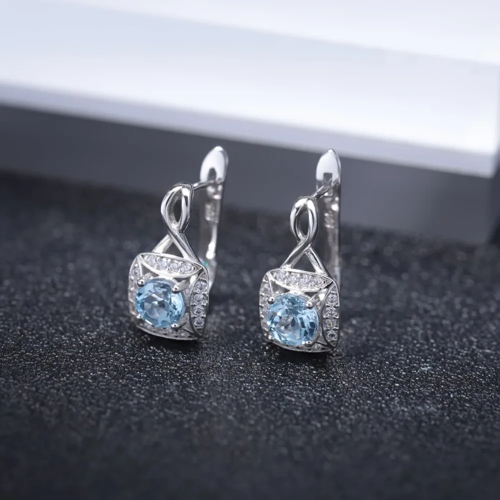 GEM'S BALLET Natural Sky Blue Topaz Gemstone Earrings 925 Sterling Silver Earrings For Women Fashionable Jewelry Gift Wedding