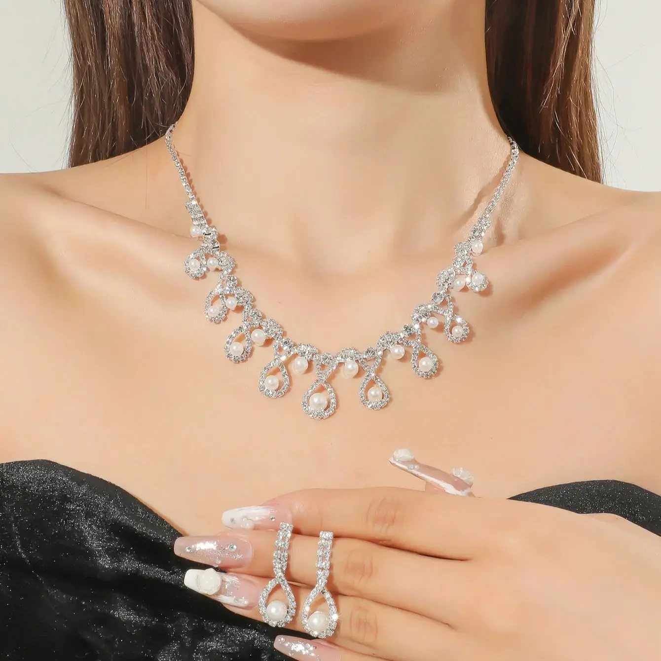 2022 New Royal Blue Crystal Bridal Jewelry Sets Rhinestone Statement Choker Necklace Earrings Women Wedding Jewelry Sets - Image 2