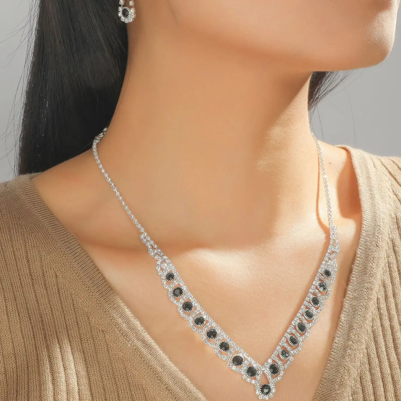 2022 New Royal Blue Crystal Bridal Jewelry Sets Rhinestone Statement Choker Necklace Earrings Women Wedding Jewelry Sets - Image 5