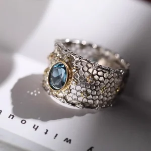 925 Sterling Silver Open Finger Ring Blue Stone Honeycomb Openwork Geometric Punk For Women Girl Jewelry Gift Dropship Wholesale