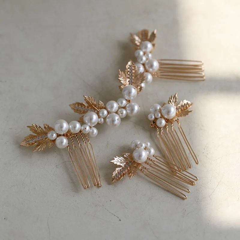 SLBRIDAL Handmade Copper Alloy Flower Zircon Pearls Bridal Hair Comb Hair Pin Wedding Headpieces Women Jewelry Hair Accessories