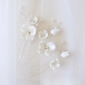 SLBRIDAL Handmade Ins Style Ceramic Flower Pearls Bridal Hair Pin Set Wedding Hair Sticker Hair Accessories Women Hair Jewelry
