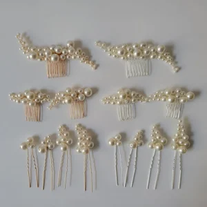 SLBRIDAL Handmade Trendy Wired Simulated Pearls Bridal Hair Comb Hair Pins Stickers Set Wedding Hair Accessories Women Jewelry