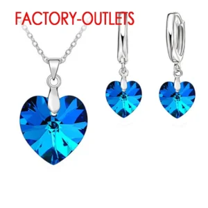 925 Sterling Silver Bridal Jewelry Sets Bright Crystal Heart Shape Necklaces Hoop Earrings Women Girls Engagement Party Dance