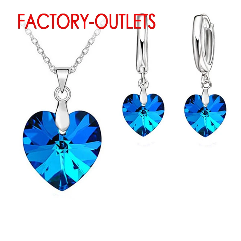 925 Sterling Silver Bridal Jewelry Sets Bright Crystal Heart Shape Necklaces Hoop Earrings Women Girls Engagement Party Dance