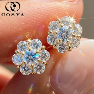 COSYA Full Moissanite Stud Earrings For Women S925 Silver 18k Plated D Color VVS1 Lab Diamond Wedding Fine Sparkling Jewelry